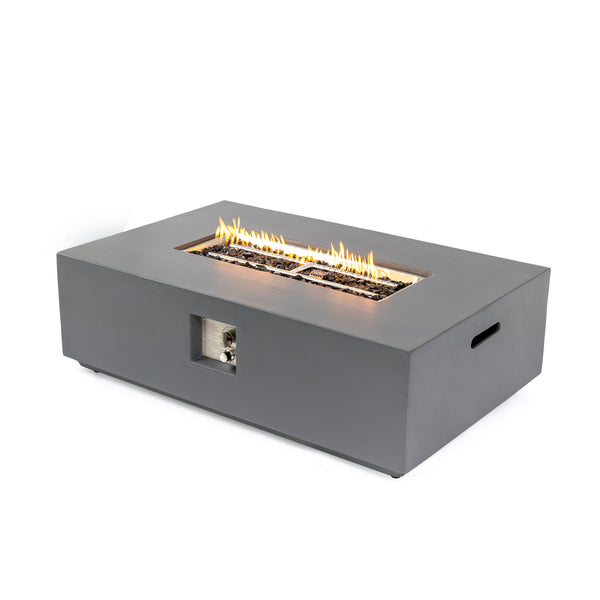 English Elm Concrete 48-Inch Rectangular Fire Pit Table with 50,000 BTU, Fiber Concrete Durability & Cover Included Light Gray B120P410190