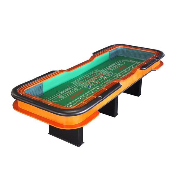 English Elm 12 Foot Regulation Craps Table with Green Felt Padded Rail and Casino Game Room Style W2748S00067