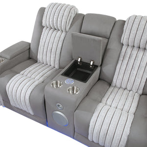 English Elm Duran Power Reclining Loveseat with Adjustable Headrests Led Lighting and Bluetooth Grey B201P412680