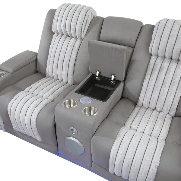 English Elm Duran Power Reclining Loveseat with Adjustable Headrests Led Lighting and Bluetooth Grey B201P412680