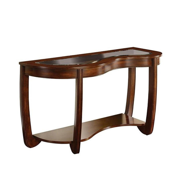 English Elm Dark Cherry Sofa Table Beveled Glass Top Open Shelf Transitional Living Room Console B011P246327