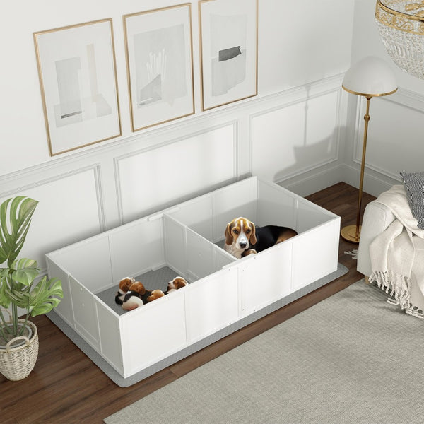 English Elm Pawhut Whelping Box For Dogs - Spacious, Easy-Clean Design With Adjustable Access & Waterproof Pad W2225P249985-GIGA