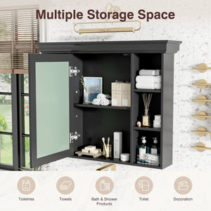 English Elm 35'' 35' 35'' x 28'' Wall Mounted Medicine Cabinet with Mirror Door, Modern MDF Storage with Towel Rod Black N710P196545B