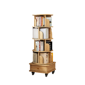 English Elm 5 Tier Rotating Bookshelf Tower with Curved Edges, 360° Smooth Spin, Stable Double-Layer Base, Space-Saving Storage Oak W3204P293695