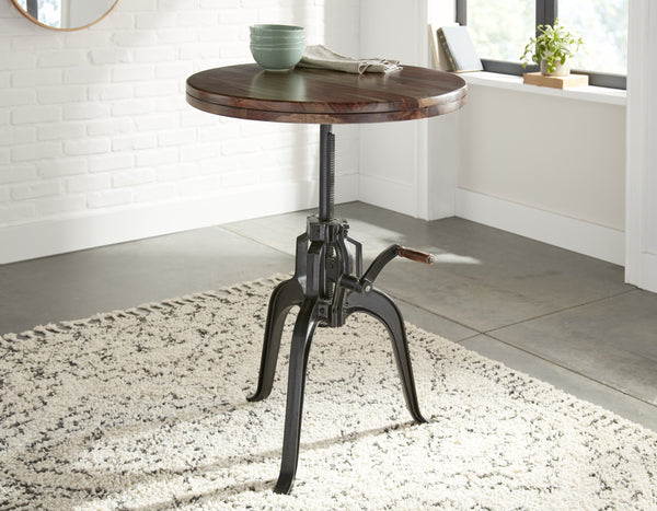 English Elm Steve Silver - Sparrow Rustic Round Crank Table in Dark Brown — Adjustable Sheesham Wood Top with Iron Base, Vintage Charm B081P157359