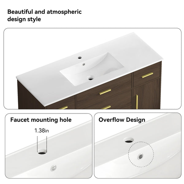 English Elm 48"dark Brown Vanity with 6 Drawers and Soft Close Doors for a Spa Bathroom Dark Brown W3133S00025