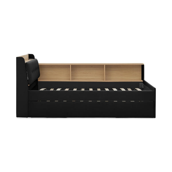 English Elm Twin Size Velvet Daybed With Adjustable Height Headboard, Storage, Trundle & Led Lights - Black W1413S00112-GIGA