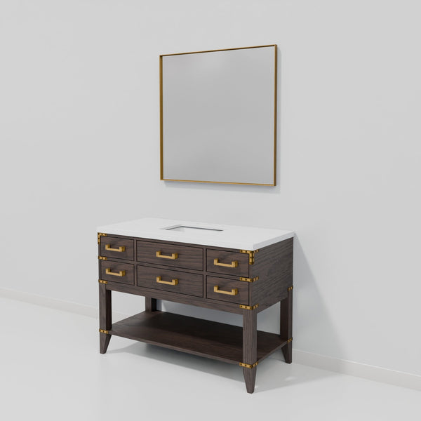 English Elm Brown Oak Single Bath Vanity With Cultured Marble Top & Coordinating Mirror - Stylish Storage Solution B2731S01524