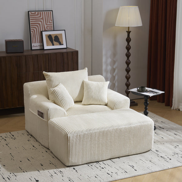 English Elm Oversized corduroy chaise lounge with ottoman, plush boneless sofa, ergonomic pillows for relaxing comfort Beige W1901P278402
