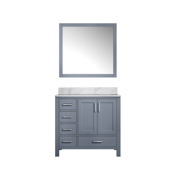 English Elm Dark Grey Bath Vanity Set With Carrara Marble Top, Soft-Close Drawers, And Coordinating Mirror B2731S00684