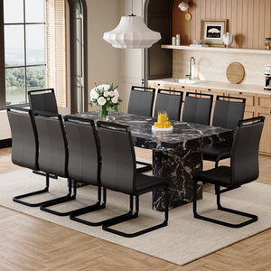 English Elm Table and Chair Set 11 Piece Marble Mdf Top with Ten Pu Seats for Formal Dining W1151S03988