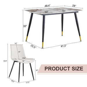 English Elm Table And Chair Set - Elegant 4-Seater Sintered Stone Dining Table With White Pu Chairs For Comfort W1151S04206-GIGA