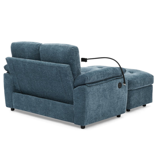 English Elm Leisure Chenille Two Seat Reclining Sofa with Usb Port Storage Ottoman Padded Armrests Blue W487S00516
