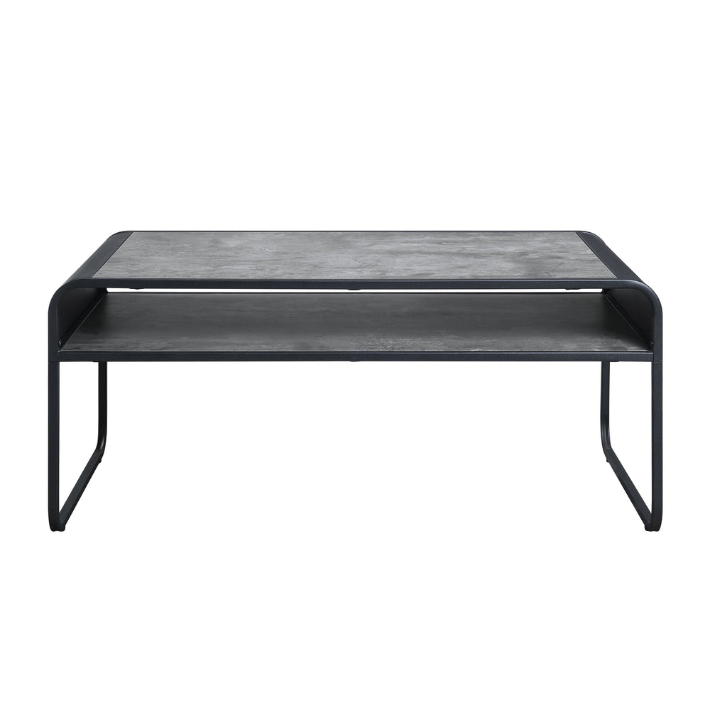 English Elm Raziela Modern Concrete Gray & Black Coffee Table with Metal Frame, 15mm Wood Top, Space-Saving KD Design B2726P265759