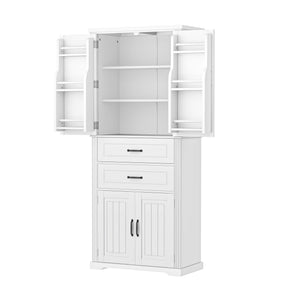 English Elm [video] Floor to Ceiling Matte Storage Cabinet with Drawers Shelves and Adjustable Interior White N759P407762K