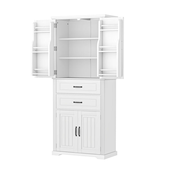English Elm [video] Floor to Ceiling Matte Storage Cabinet with Drawers Shelves and Adjustable Interior White N759P407762K