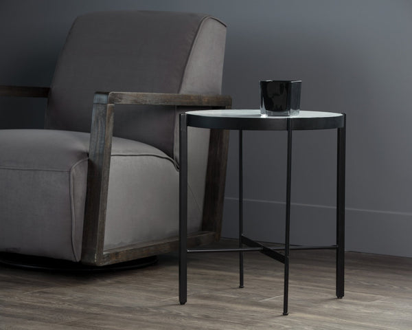 Sunpan WILLEM End Table - Stylish White Carrara Marble Top with Sleek Black Metal Frame for Modern Living 104133