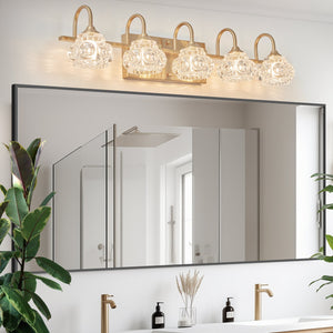 English Elm 29" Modern Crystal Bathroom Vanity Light 5-Light Elegant Wall Sconce with Clear Glass Shades for Vanity Gold W2312P374825