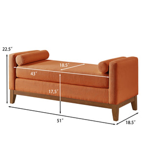 English Elm Large Boucle Upholstered Window Bench with Armrests and Throw Pillows for Entryway Orange W2186P454319