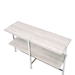 English Elm Half-Moon Round Sofa Table with White Oak Top and Chrome Legs, Space-Saving Modern Accent for Living Room Decor B016P317452