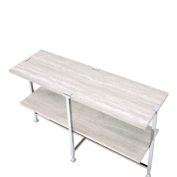 English Elm Half-Moon Round Sofa Table with White Oak Top and Chrome Legs, Space-Saving Modern Accent for Living Room Decor B016P317452