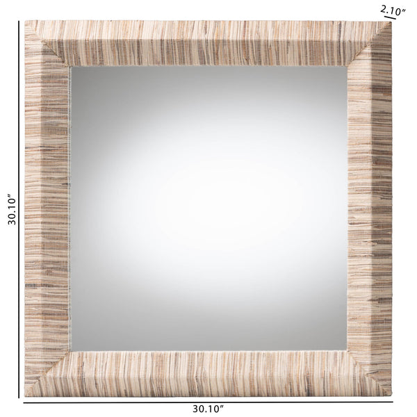 English Elm Bohemian Grasscloth Square Wall Mirror with Woven Frame for Eclectic Interiors B2750P467817