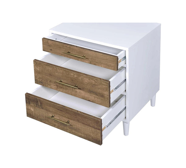 English Elm Two-tone 3-Drawer Nightstand with Round Tapered Legs, Spacious Storage & Weathered Oak Fronts for Bedrooms Brown Oak,White B016P256489