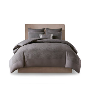 JLA Home N Natori - Cotton N Natori Hanae 3-Piece Comforter Set — Oversized Overfilled Plush Texture, Machine Washable Luxury Covering Grey NS10-3250