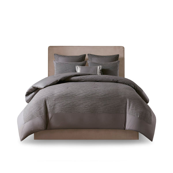 JLA Home N Natori - Cotton N Natori Hanae 3-Piece Comforter Set — Oversized Overfilled Plush Texture, Machine Washable Luxury Covering Grey NS10-3250