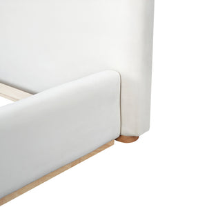 English Elm Elegant White Upholstered King Bed Solid Wood Slats Padded Headboard Modern Bedroom N769Q389476A