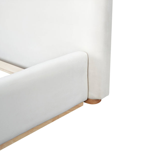 English Elm Elegant White Upholstered King Bed Solid Wood Slats Padded Headboard Modern Bedroom N769Q389476A