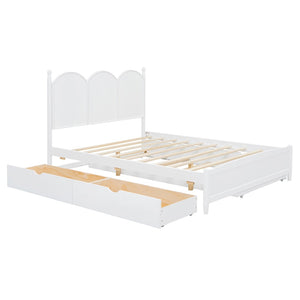 English Elm Queen Size Platform Bed With Twin Xl Trundle, 2 Storage Drawers, Elegant Design For Space-Saving N820S00025K-GIGA
