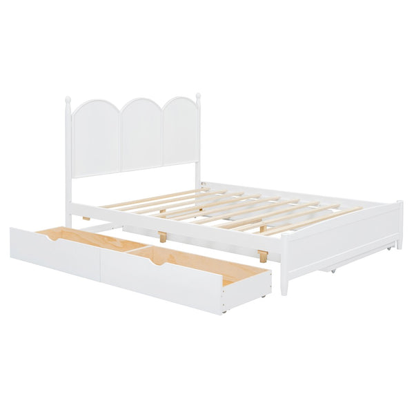 English Elm Queen Size Platform Bed With Twin Xl Trundle, 2 Storage Drawers, Elegant Design For Space-Saving N820S00025K-GIGA