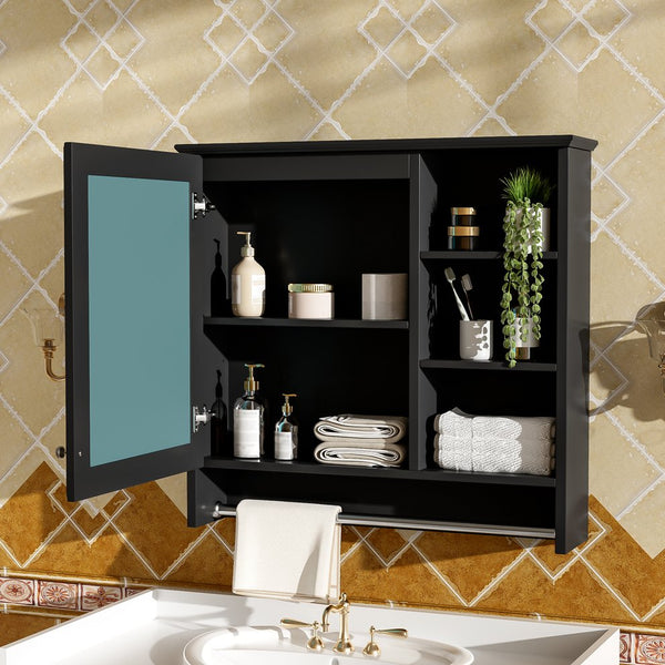 English Elm 30 Inch Wall Mount Mirror Cabinet Mdf Storage with Soft Close Hinges Bathroom Vanity Black N710P186086B