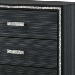 English Elm Haiden Weathered Black Finish Dresser with Six Spacious Drawers, Silver Trim Accent and Durable Craftsmanship Black 66 L x 20 W x 37 H B2726P261898