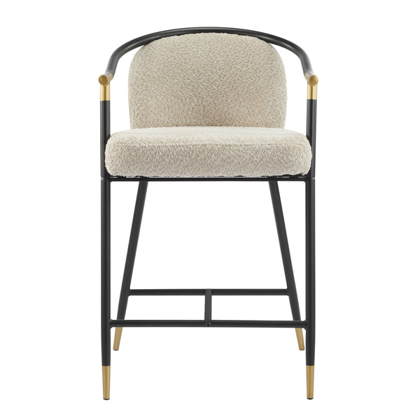 English Elm Christopher Knight Home® - 26" Upholstered Counter Stool Set of 2 with Bouclé Fabric and Iron Frame, Contemporary Comfort and Style Almond,Black+Gold N771P288863V