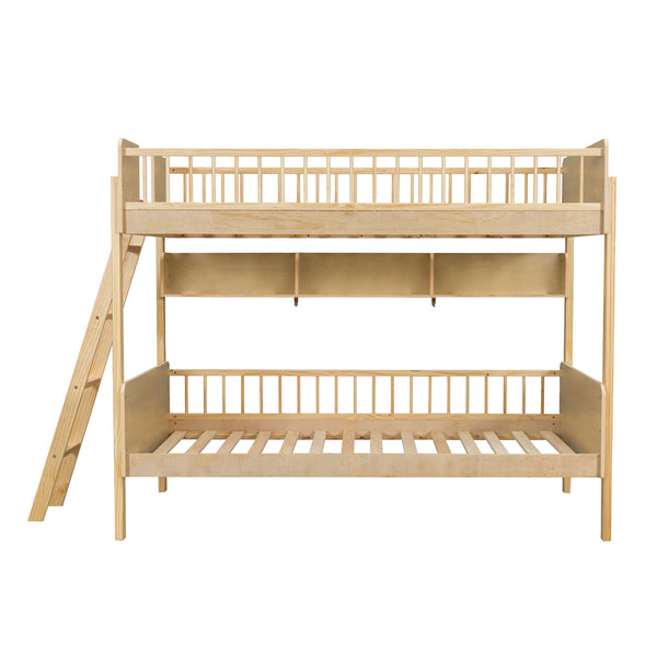 English Elm Twin Over Solid Wood Bunk Bed with Built in Shelves and Reversible Ladder N7090002224N