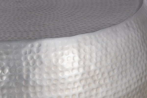 English Elm CT501 Hand-Hammered 32" Round Aluminum Coffee Table with Drum Silhouette and Timeless Texture Silver G150108433