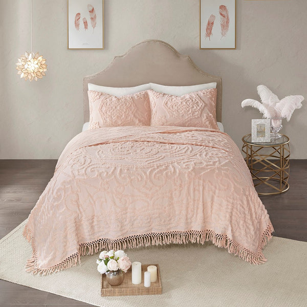 English Elm Tufted Cotton Chenille Medallion Fringe Coverlet Set Full/Queen – Boho Shabby Chic OEKO-TEX Quality Blush 18.11 L x 16.14 W x 5.12 H B03597525