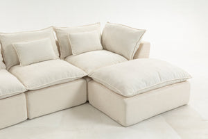 English Elm 102.3" Oversized Modular Sectional Sofa Cotton Linen Deep Seat Lounge with Ottoman Antique White W2530S00014