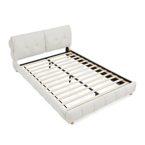 English Elm Queen Bouclé Upholstered Platform Bed Tufted Cloud Headboard Low Profile Frame W1413S00183