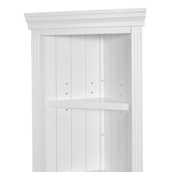 English Elm 83.4"Tall 5 Tier Corner Bookcase, Modern White Triangle Shelf Unit with Adjustable Shelves, Solid Wood Frame, Space-Saving Display for Living Room N751P191709K
