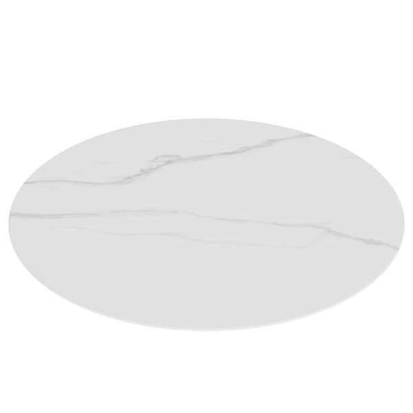English Elm 28"inch Round Tempered Glass Tabletop Marble Print Polished Edge Indoor Outdoor White W241P361455