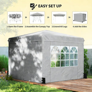 English Elm Convenient Pop up Canopy 10x10 Steel Frame Upf50 Oxford Roof with Sidewalls Included Light Gray,White T3971P454719