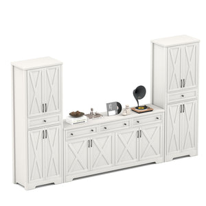 English Elm 66 Inch Entertainment Center with Tempered Glass Open Closed Storage for Living Room White W1162P313309
