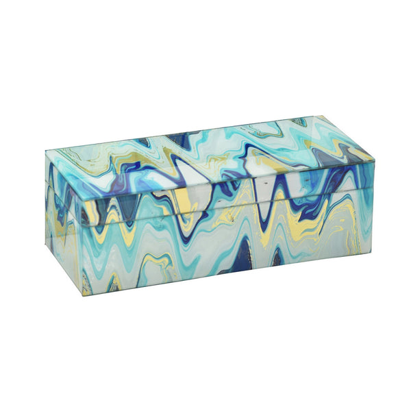 English Elm Jenny Marbled Glass Decorative Box Set Teal Abstract Swirl Vanity Desk Accent B056P416935
