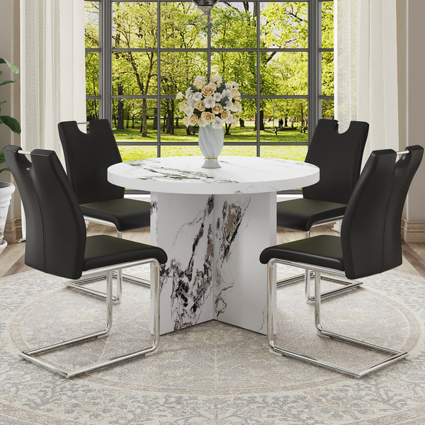 English Elm Round 42" Dining Table for 4-6 — Modern MDF Round Kitchen Table, 330lb Capacity, Café & Office Use N752P186173K