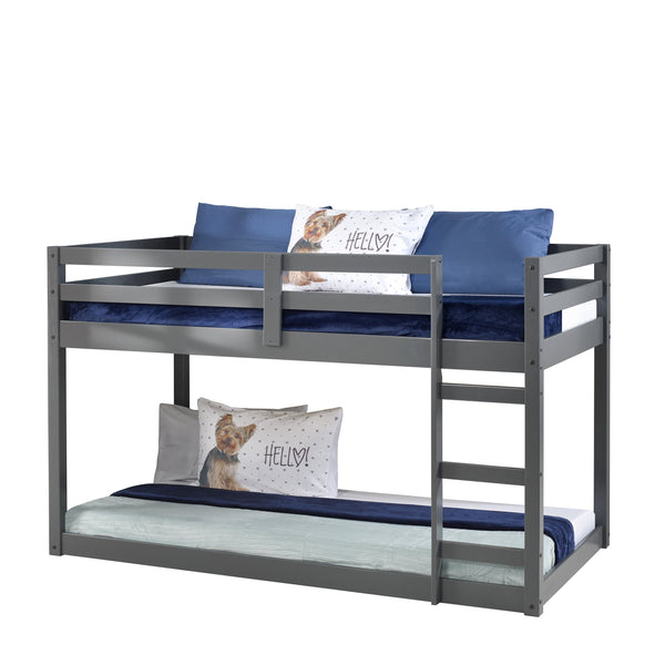 English Elm Grey Twin Loft Bed with Built-In Ladder & Guardrail, Solid Pine 13-Slat Support for Comfort and Space-Saving Safety B062P189210