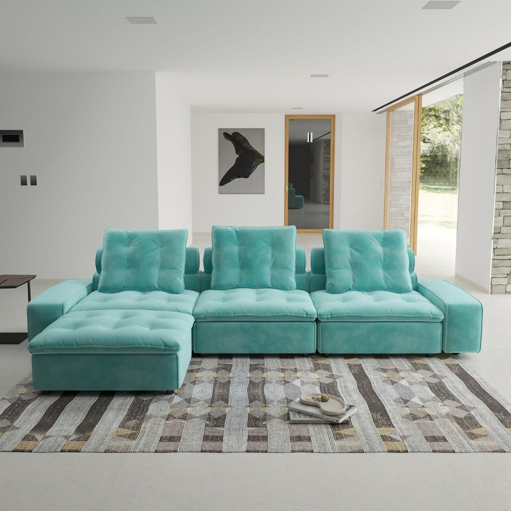 English Elm Sky Cloud Deluxe Adjustable Sectional Sofa - Cozy Velvet L-Shaped Design, Pet-Friendly & Versatile 4-Seater B341S00026-GIGA