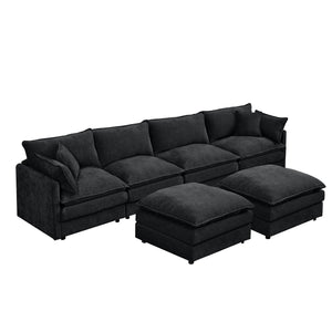 English Elm Modular U-Shaped Sectional Sofa, 130.7 Inch Comfy Chenille Couch Set With Movable Ottomans & Customizable Design W1359S00039